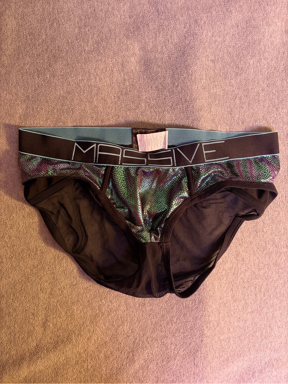 Andrew Christian Black Briefs with Iridescent Green Front
